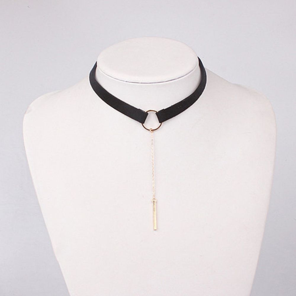 Velvet and Golden Drop Ring Choker